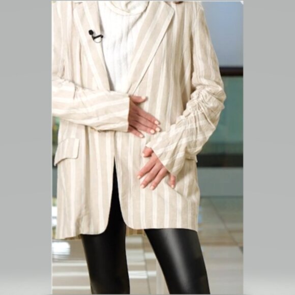 Free People Fern Stripe Oversize Linen Blend Blazer Size S NWT - Picture 7 of 14